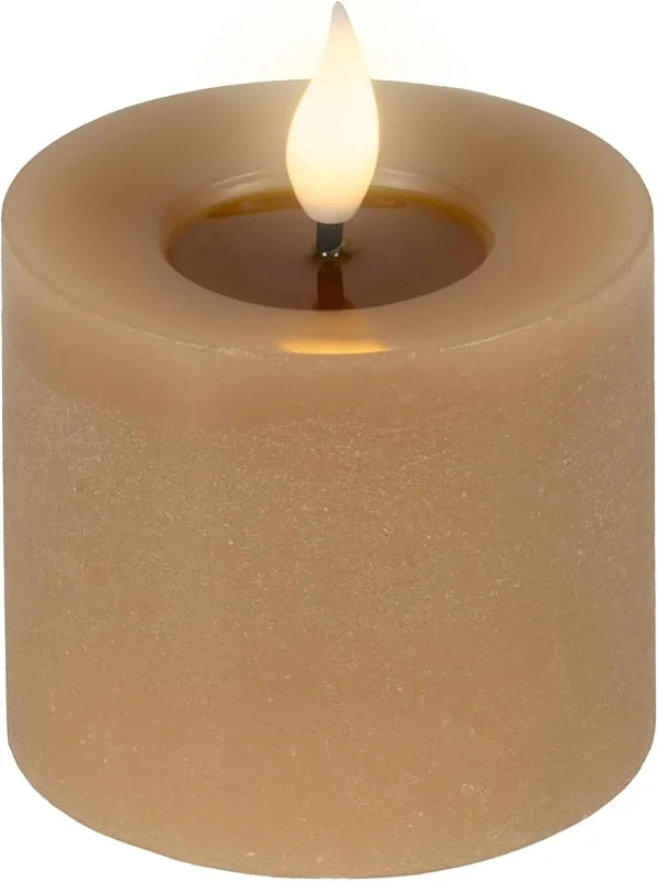 Marke: Lumineo LED Kerze 7, 5x9, 5cm mit Timer Wachs Flacker-Effekt Braun, Warmweiß — Kerzenlicht Abendessen