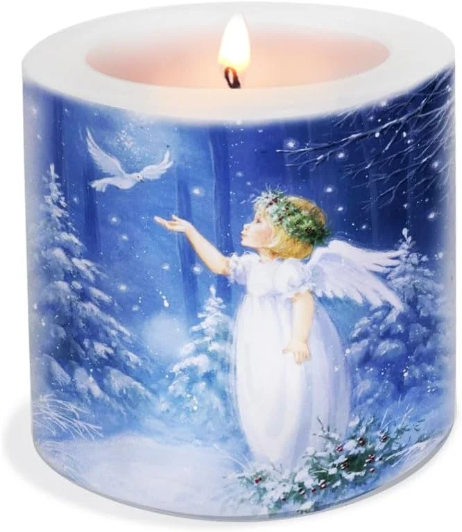 Besuche den Serviettenshop-Store Kerze Weihnachten mit Engel und Taube als friedvolle Tischdeko im Winter. Kerze mit Motiv als weihnachtliche Deko für eine warme Atmosphäre Ø8 x Höhe 7, 5cm — Kerzenlicht Abendessen