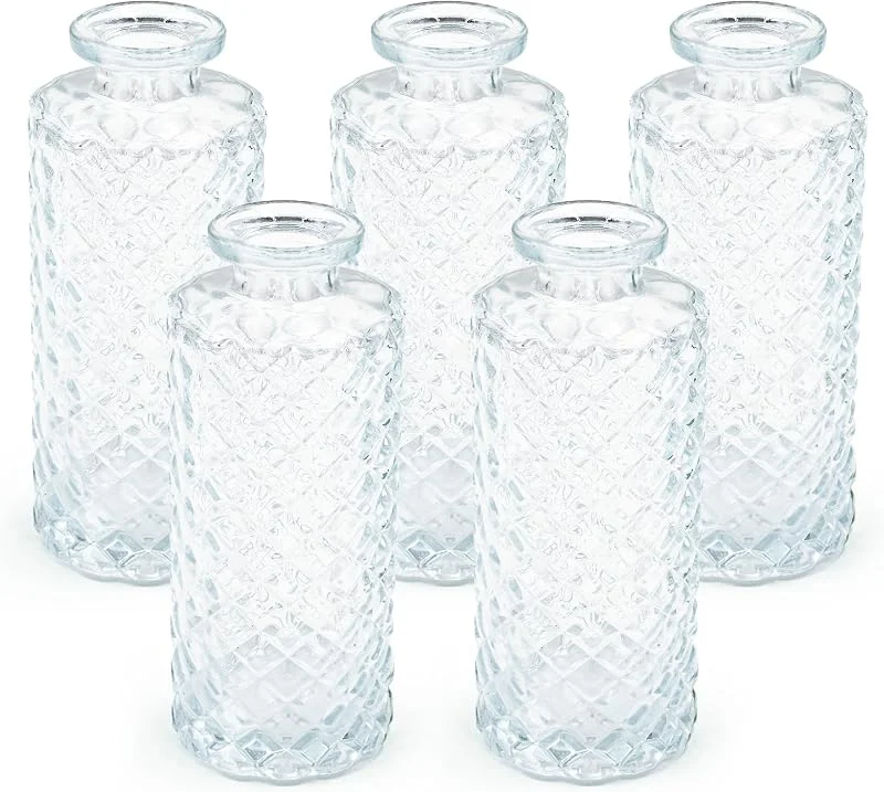 Besuche den Blümelhuber-Store 5er Set Kleine Vase Glas Deko Hochzeit - Vase Klein - Vase Modern - Deko Frühling - Pflanzen Deko Trockenblumen Set Vasen Hochzeitsdeko (Weiß) — Kerzenlicht Abendessen