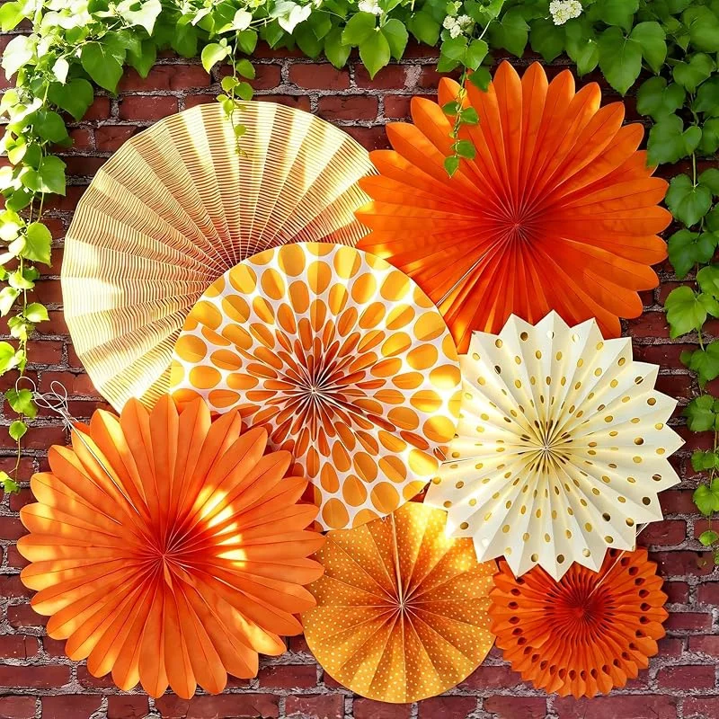 Besuche den SUNBEAUTY-Store SUNBEAUTY 7er Papier Fächer Dekoration Rot Orange Papierfächer Rosetten Deko Peach Girlande Deko-Serie für Hochzeit Geburtstag Thanksgiving Gartenparty Tischdeko Klassenzimmer — Geschenkverpackung