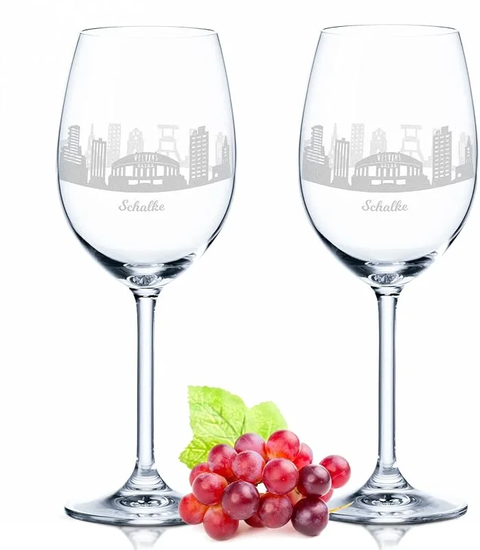 Besuche den GRAVURZEILE-Store GRAVURZEILE Weingläser mit Gravur - Skyline Schalke im Set - Hochwertige 360° Lasergravur - schönes Geschenk als Andenken, Souvenir oder für Sammler & Weingenießer zum Geburtstag — Wein und Festtafel