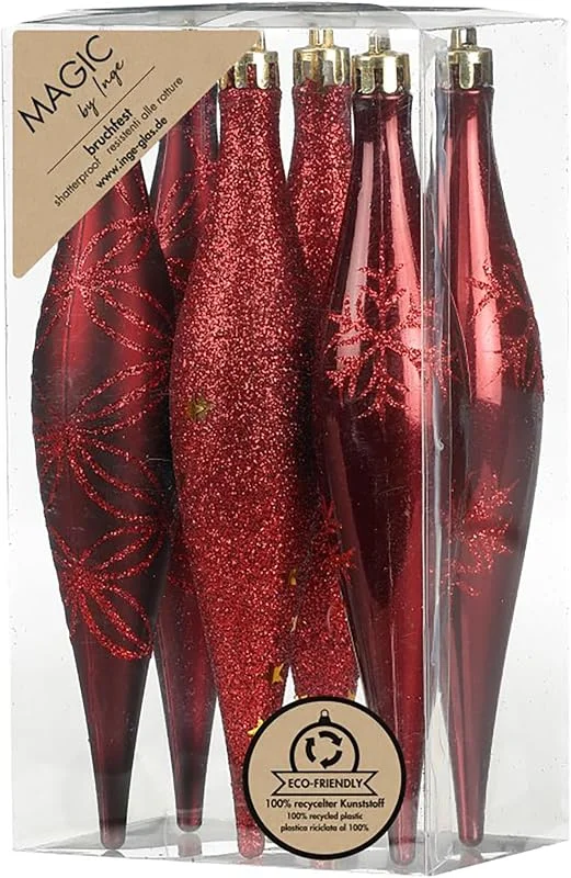 Besuche den Inge-glas-Store Inge-glas Christbaumschmuck Eiszapfen 15cm Kunststoff 6er Set - bruchsicher & mit Glitzer Muster - Christbaumkugeln für Weihnachtsbaum - Weihnachtsbaumkugeln & Weihnachtsbaumschmuck - Morello Cherry — Weihnachtsdeko