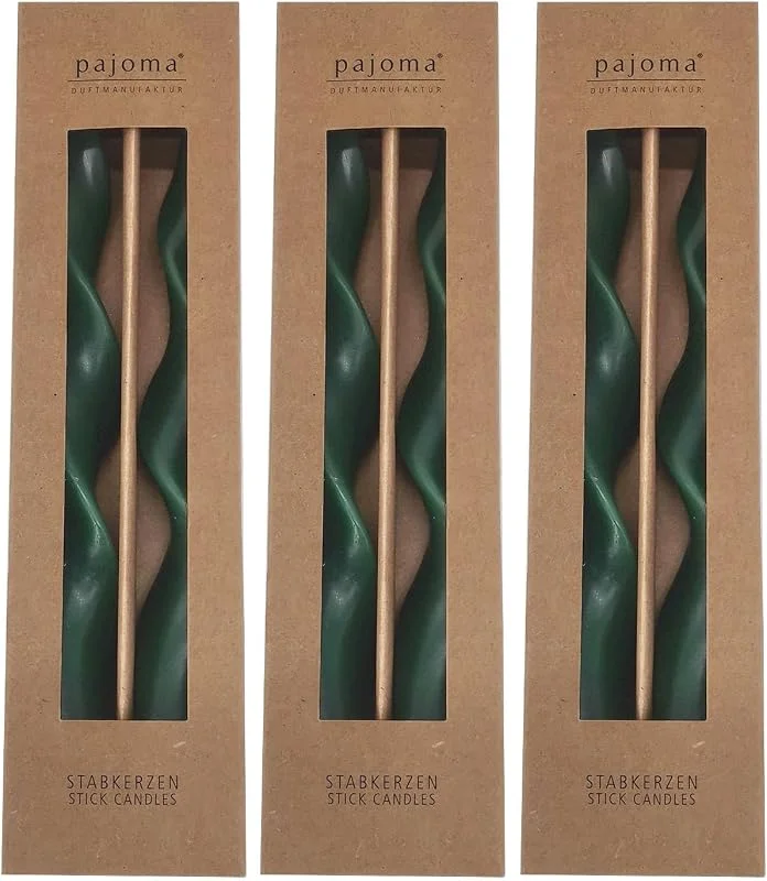 Besuche den pajoma-Store pajoma® Gewundene Stabkerze 6er-Set, Grün, Höhe 25 cm Ø 2 cm, Brenndauer ca. 5 Stunden - Spiralkerze mit 42g Wachsgewicht, Premium Qualität — Kerzenlicht Abendessen