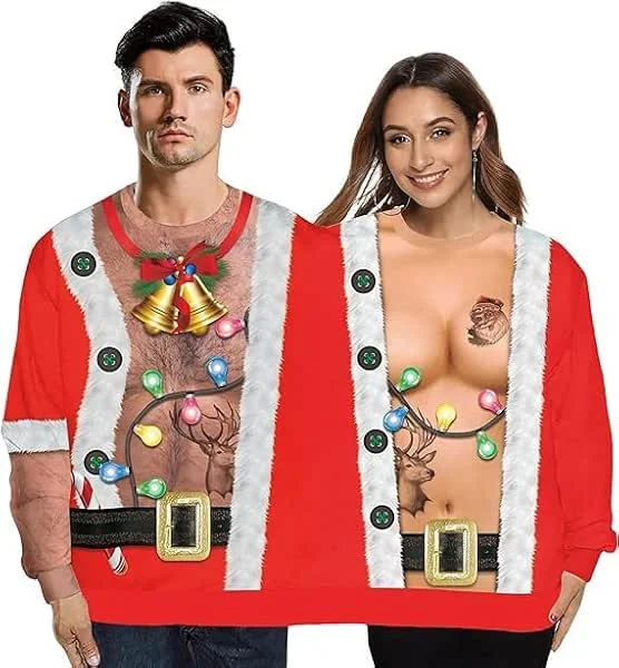 Marke: AGCOAH 2-Personen-3D-Hässliches Weihnachts-Sweatshirt für Damen und Herren, passendes Weihnachts-Sweatshirt für Paare, Weihnachten, Erntedankfest — Weihnachtsmode
