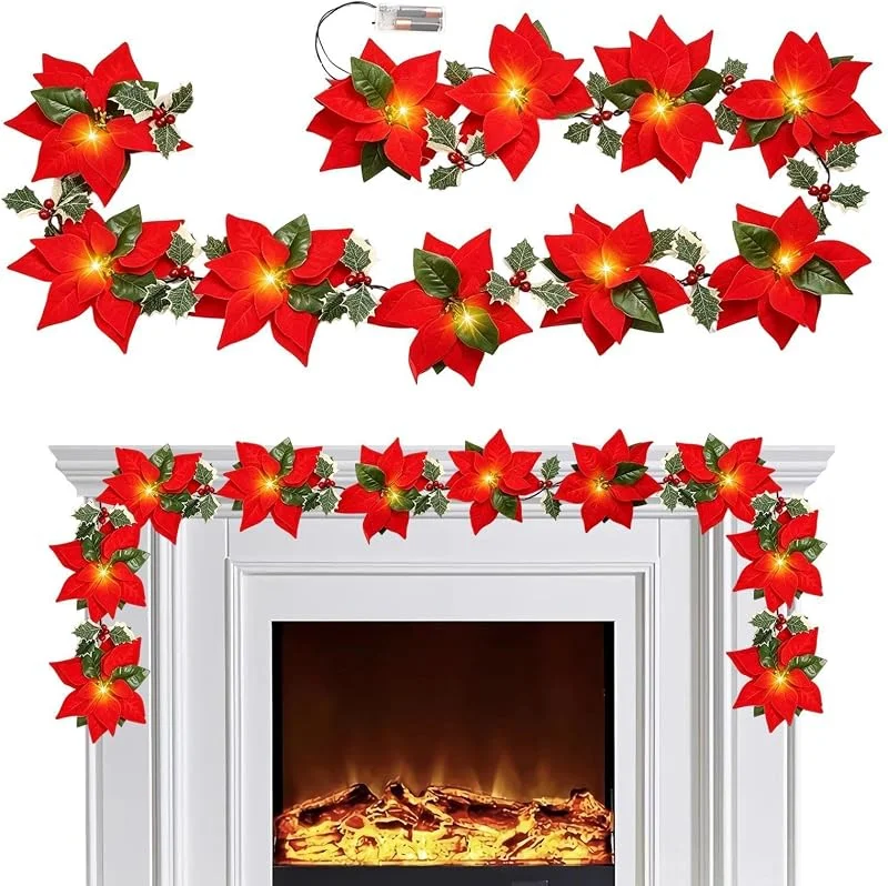 Marke: Generisch Weihnachtsblumenlichter, Weihnachtsgirlande, Dekoration, batteriebetrieben — Weihnachtsdeko