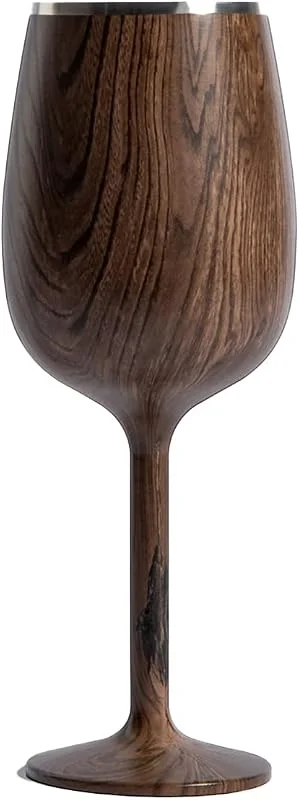 Marke: Snowfox Newport Stemware Collection Premium vakuumisoliertes Edelstahl-Weinglas, leichtes Weinglas, unzerbrechlich und Getränke bleiben kalt, rutschfester Silikonboden, Cocktailgläser, 340 ml, dunkles Walnuss — Wein und Festtafel