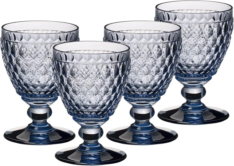 Villeroy & Boch Boston Coloured Weißweingläser Blue 4er Set, 230 ml, Farbige Weingläser mit Facettenmuster, Kristallglas für Weißwein, Spülmaschinengeeignet, Blau — Geschenkverpackung