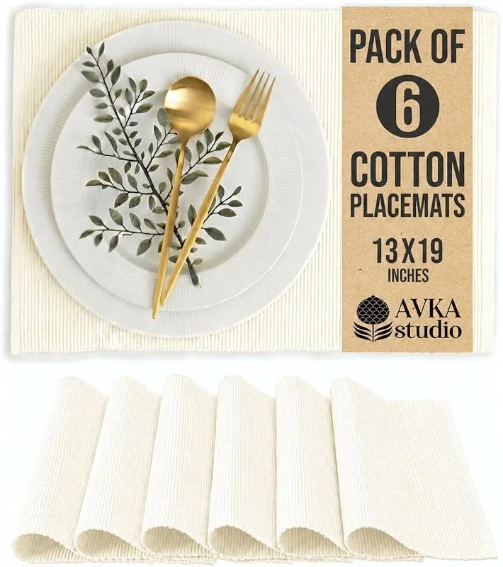 Marke: AVKA Studio AVKA Studio Platzsets aus 100% Baumwolle, gerippt, 33 x 48 cm, cremefarben, für den täglichen Gebrauch, Dicke Konstruktion, waschbare und Wiederverwendbare Stoff-Tischsets — Advent und Tisch