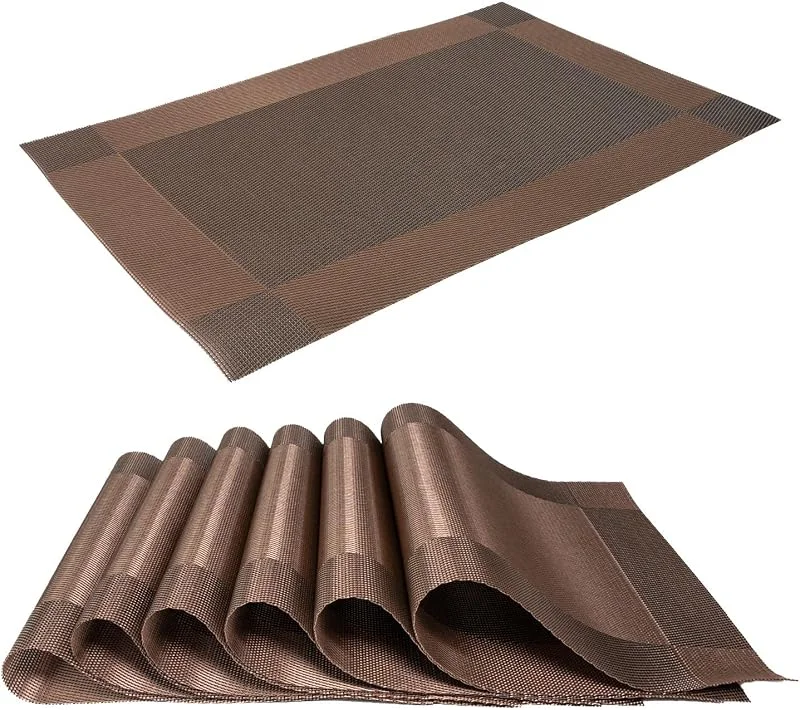 Besuche den INTIRILIFE-Store Intirilife 6X Platzset aus PVC in Braun - 45 x 30 cm - Tischset Tischmatte Untersetzer abwischbar hitzebeständig für Küche Esstisch — Küche & Haushalt