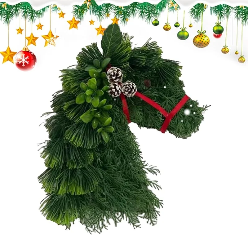 Marke: Générique Weihnachtskranz, Pferdekopf, Weihnachtsgirlande für Kamin, Pferdekopfkranz, handgefertigt, für Tür, Wohnzimmer, Küche, Schlafzimmer, Esszimmer, Fenster, Dekoration — Weihnachtsdeko