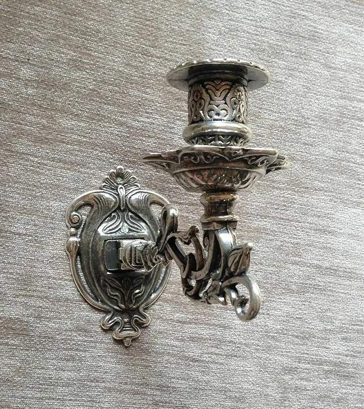 Besuche den artissimo-Store Messing Klavierleuchter Antik Silber Wandleuchter, Kerzen-Wandhalter brünniert Wandkerzenhalter Schwenkbar, Requisite — Kerzenlicht Abendessen