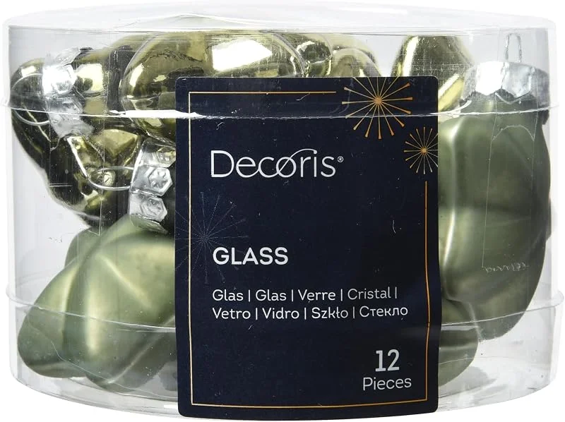 Marke: Kaemingk DomoDomo Christbaumanhänger Stern aus Glas, Olivgrün, 4, 5 x 4 cm, 12er Set — Weihnachtsdeko