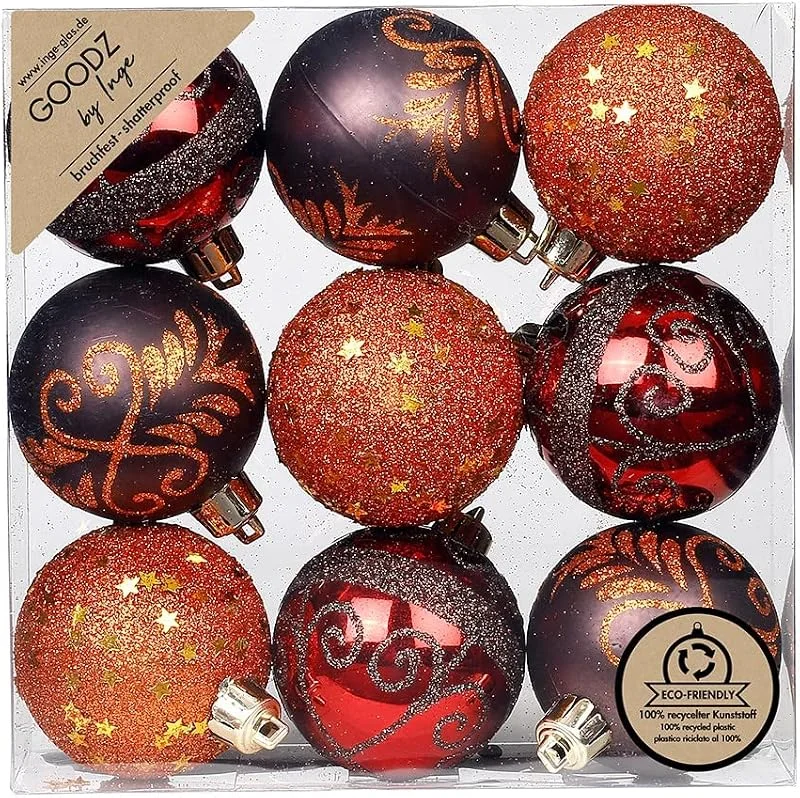 Besuche den Inge-glas-Store Inge-glas Weihnachtskugeln Dekorierte Kugeln Kunststoff 6cm 9er Set braun orange Flame Mix — Weihnachtsdeko