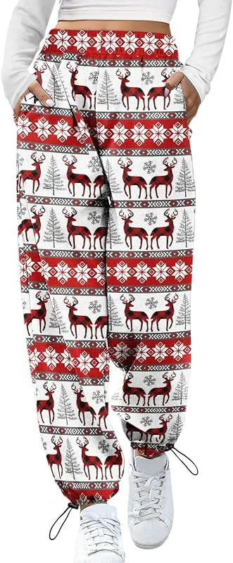 Marke: Générique Jogginghose für Damen, Sporthose, Kordelzug, Sporthose mit Tasche, Trainingshose, Leggings, Weihnachten, Damen, hohe Taille, modisch, lässig, Herbst und Winter — Weihnachtsmode
