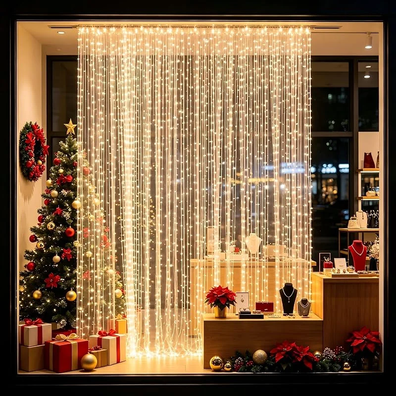 Besuche den PEILU-Store 3x3m LED-Lichtervorhang 300 LEDs, 8 Leuchtmodi Vorhang Lichterketten — Weihnachtsbeleuchtung