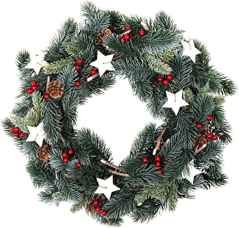 Besuche den Spetebo-Store Weihnachts Türkranz zum Aufhängen mit Dekoration - 35 cm - Künstlicher Tannenkranz mit Schnee Beeren und Tannenzapfen - Weihnachtskranz Dekokranz Adventskranz Weihnachten Advent Schmuck — Weihnachtsdeko