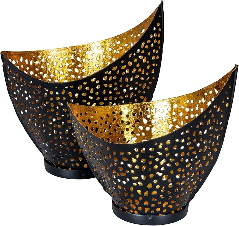 Besuche den levandeo-Store 2er Set Teelichthalter Metall Schwarz Gold Design Kerzenhalter Tischdeko Orientalisch — Kerzenlicht Abendessen