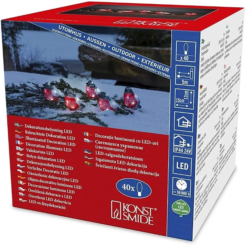 Besuche den Konstsmide-Store Konstsmide LED Acryl Rotkehlchen, 5er-Set, 40 kalt weiße Dioden, 24V Außentrafo, weißes Kabel - 6269-203 — Weihnachtsbeleuchtung