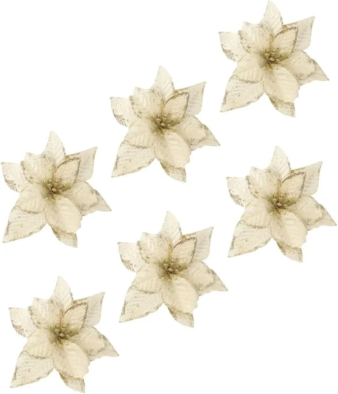 Marke: Generic jewellry 6 Stück Weihnachts-Dekoration, Stechpalmenblumen, Tafelaufsätze für Tische, Esszimmer-Dekoration für Tisch, Weihnachtsfeier, Fenster, glitzernde Weihnachtsstern-Ornamente, Weihnachten, PVC — Weihnachtsdeko
