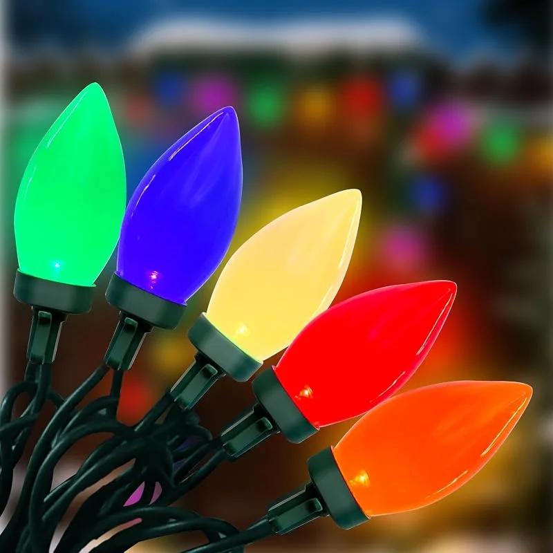 Marke: Goothy C9 LED-Lichterkette, Weihnachtsdekoration, für den Außenbereich, mit 50 LEDs, C9, undurchsichtig, mehrfarbig, wasserdicht, hängend, für Terrasse, Weihnachtsbaum, Linie — Weihnachtsbeleuchtung
