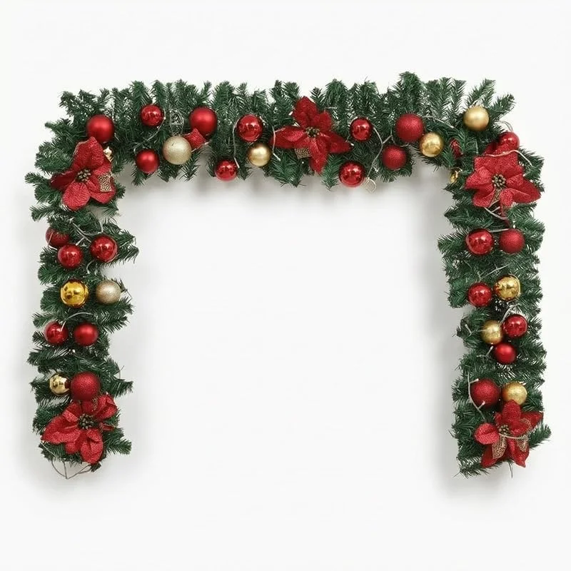 Marke: TAIZhiChen Weihnachtsgirlande mit Kugeln Dicht Girlande mit Christbaumkugeln künstlich künstliche Tannengirlande für Treppengeländer, 2.7 Meter Mit Licht, Weihnachtsgirlande Mit Kugeln Und Lichtern — Weihnachtsdeko