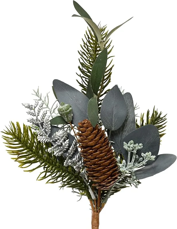 Marke: Kaemingk Kaemingk Künstlicher Tannenzweig 25cm mit Tannenzapfen - dekorative Kunstzweige für die Weihnachts- und Winterzeit - Dekozweige Weihnachten - Zweige Weihnachtszweige - Grün, Braun — Weihnachtsdeko