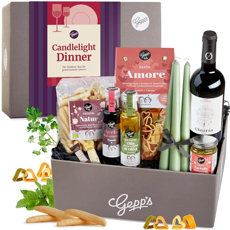 Besuche den Gepp's-Store Gepp's Feinkost Candle Light Dinner Box I Gourmet Geschenkset — Wein und Festtafel