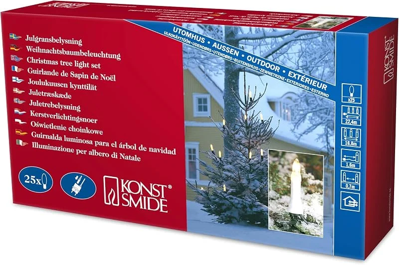 Besuche den Konstsmide-Store Konstsmide Baumkette, Topbirnen, teilbarer Stecker, 25 klare Birnen, 230V, Außen, grünes Kabel - 2012-000 — Weihnachtsbeleuchtung