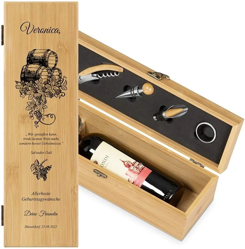 Besuche den Maverton-Store Maverton Bambus Weinbox für 0, 7L Weinflasche Wein Holzbox + 4er Weinzubehör — Wein und Festtafel