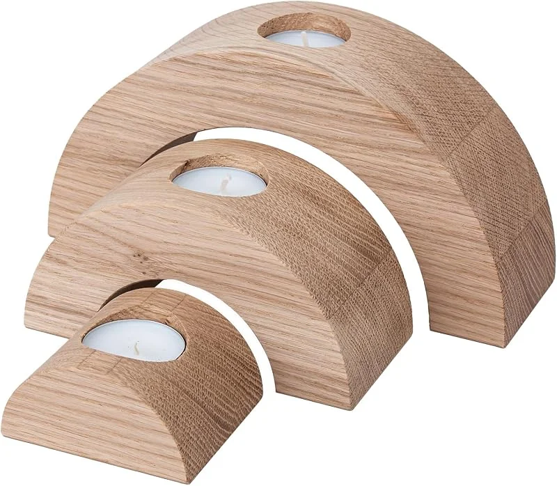 Marke: HELLUX HELLUX Halbrunde Teelichthalter Holz aus 3 Kerzenständern, Rustikal Kerzenhalter Holz, 14cm Groß aus Eichenholz, Ideal für Valentinstag und Hochzeiten oder Tischdeko Weihnachten — Advent und Tisch