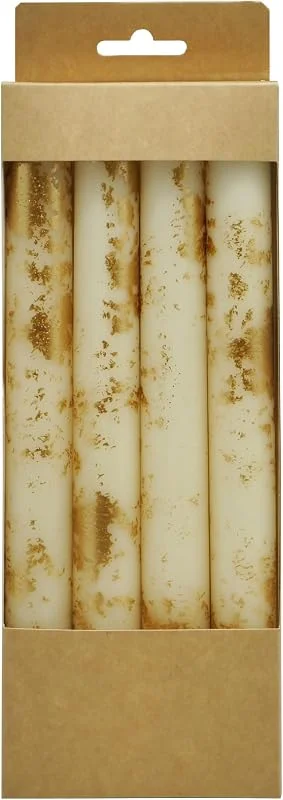 Besuche den DONAU HOME-Store SET Stabkerzen, Tafelkerzen AURA, 4 Stück, Ø 2, 2 × 24cm, Creme Golden, zur Dekoration im Wohnzimmer, Bad — Kerzenlicht Abendessen