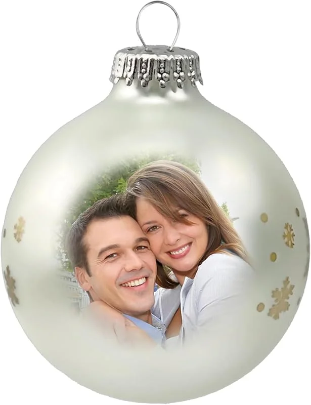 Besuche den contento-Store Contento Weihnachtskugel mit Foto, aus Glas, Christbaumkugel personalisiert mit Bild Weihnachtsdeko für Partner und Familie, (silberfarben, 1 STK.)