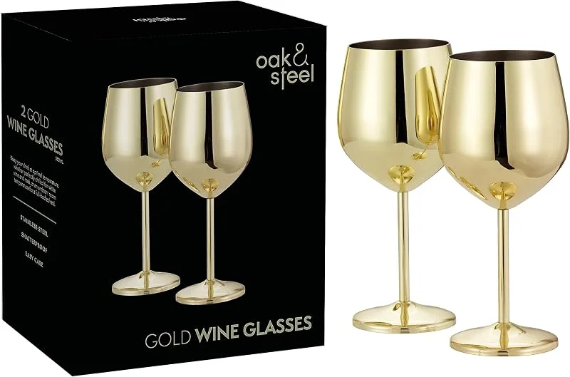 Besuche den OS Oak & Steel ENGLAND-Store Oak & Steel - 6 Edelstahl-Weingläser, 520 ml - Weingläser für besondere Anlässe mit Geschenkbox (Gold) — Wein und Festtafel