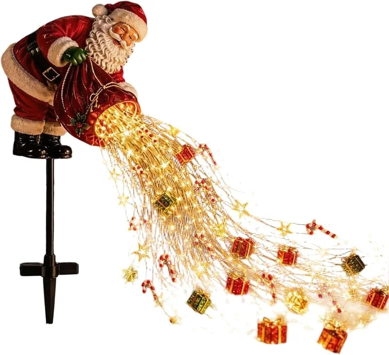 Marke: Generic Weihnachtsmann Gartenstecker Lichterkette mit fallendem Sack LED Beleuchtung sowie Zuckerstange für den Außenbereich zur festlichen Dekoration (Red, 52cm) — Weihnachtsbeleuchtung