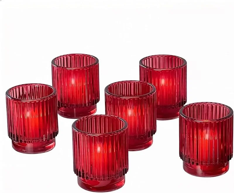 Marke: Kate Aspen Kate Aspen Vintage Gerippte Teelichthalter aus rotem Glas (6 Stück), Herbstdekor, Boho-Dekor, Regaldekoration (27206RD) — Advent und Tisch