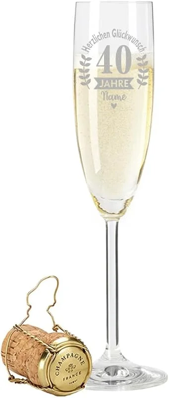 Besuche den GRAVURZEILE-Store GRAVURZEILE Sektglas mit Gravur - Herzlichen Glückwunsch Design - Personalisiert mit Namen - Schönes Geschenk zum Geburtstag, Jubiläum oder Jahrestag - Geschenke für Sie & Ihn - Alter: 40. Geburtstag — Wein und Festtafel
