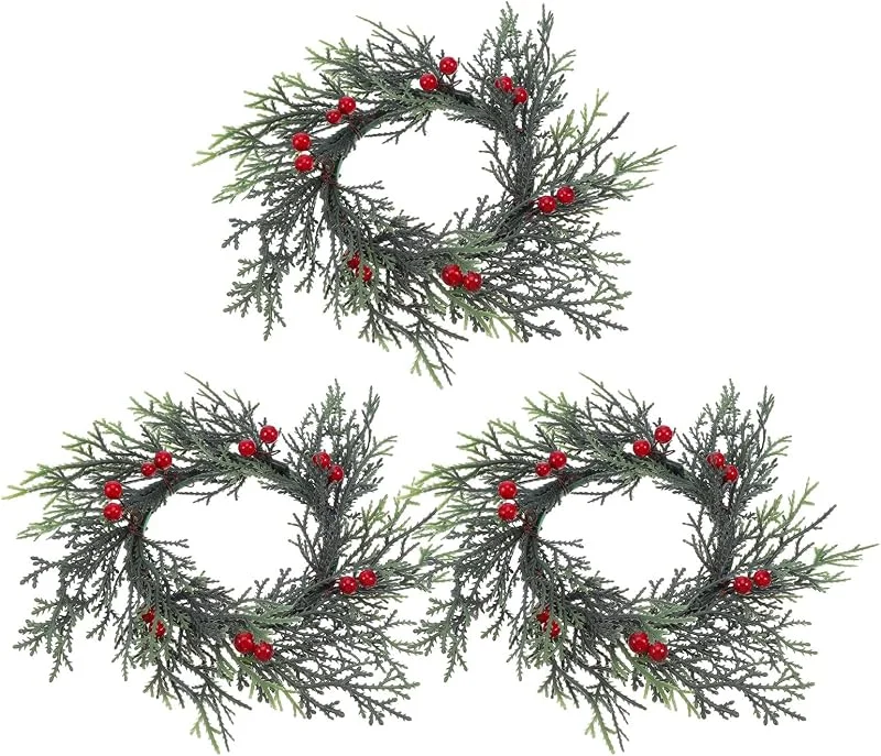 Besuche den TOYANDONA-Store TOYANDONA 3 Stück Weihnachtskerzenring mit Roten Beeren, PVC, Landhausstil — Kerzenlicht Abendessen