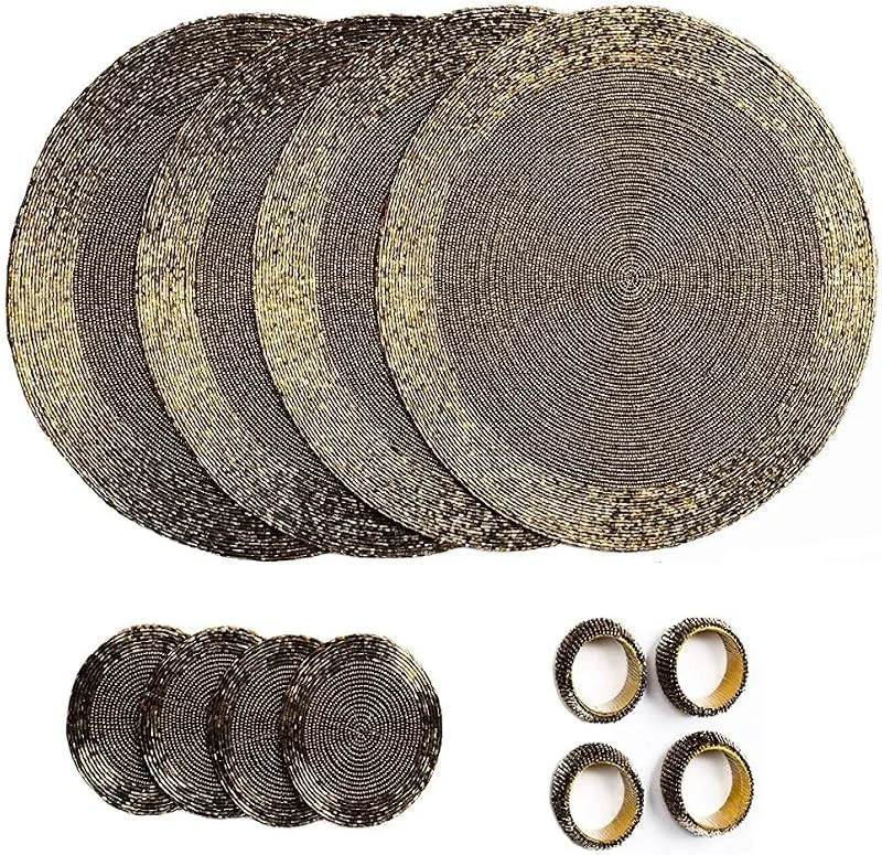 Besuche den Penguin Home-Store Penguin Home® Platzsets, Untersetzer und Serviettenringe mit Glasperlen – Silber und Weiß – runde Tischsets – handgefertigt von erfahrenen indischen Kunsthandwerkern – Durchmesser – 32 cm — Küche & Haushalt