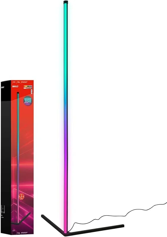 Besuche den BRILONER-Store BRILONER – RGBIC LED Stehlampe mit Fernbedienung, Magic RGB LED Lampe als Gaming Deko, Ambientebeleuchtung mit Musiksensor, Lightbar Dimmbar, Mehrfarbiges Licht, Schwarz, 1, 43 m hoch — Kerzenlicht Abendessen