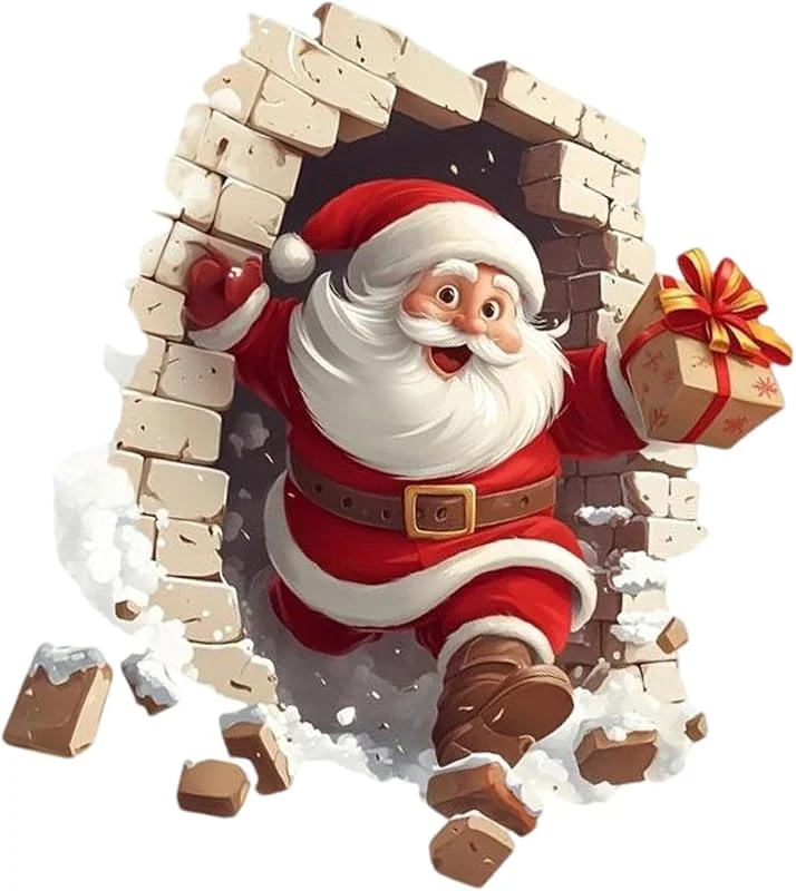 Marke: RWAJZAX 3D Weihnachtsaufkleber Wandaufkleber Rissiger Aufkleber Weihnachtsdekoration Heimkunst Geschenk Weihnachtsmann — Geschenkverpackung