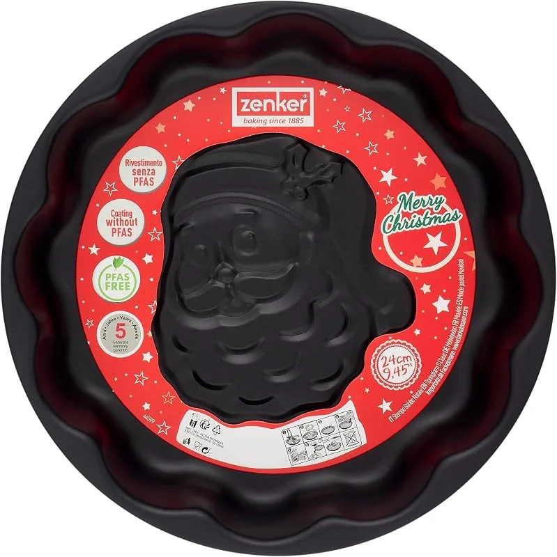 Besuche den Zenker-Store Zenker 3D-Backform Ø24cm mit Weihnachtsmann, Karbonstahl mit Antihaftbeschichtung, Linie Merry Christmas, Größe Ø24x4cm — Weihnachtskueche