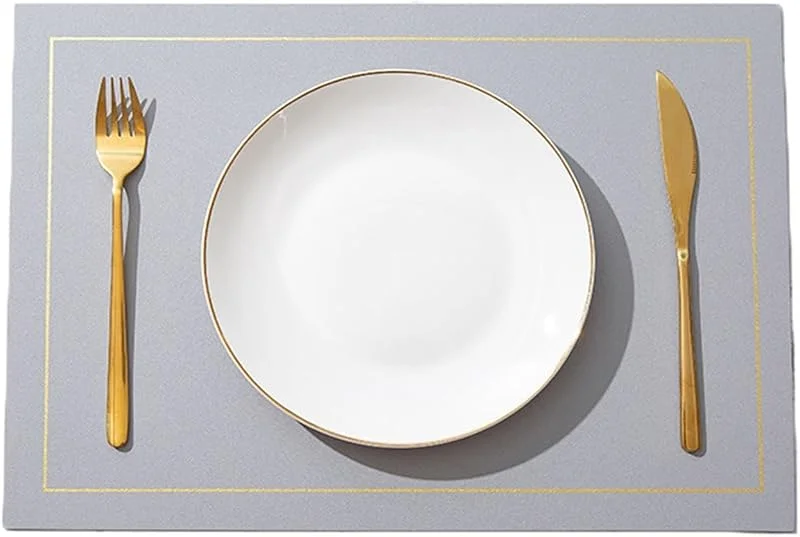 Besuche den Epinki-Store Epinki 2Pcs Set Tischset Abwaschbar Personalisiert Quadratisch 30x43CM, PU Leder Platzset Weihnachten Waschbar 1.8MM Dicke Umkehrbar Zweifarbig Einfarbig Golden Linien, Tisch-Sets Grau Khaki — Küche & Haushalt