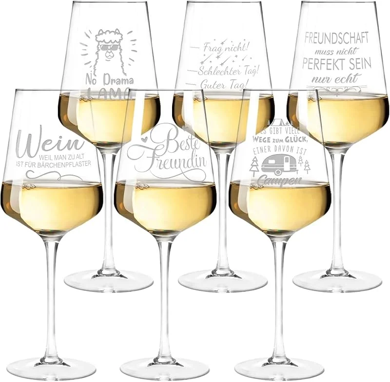 Besuche den GRAVURZEILE-Store GRAVURZEILE Weingläser mit Gravur - Mystery Box - zufällige Auswahl von 6 gravierten Weingläsern mit lustigen Motiven - Geschenkidee für Frauen und Männer zu diversen Anlässen — Wein und Festtafel