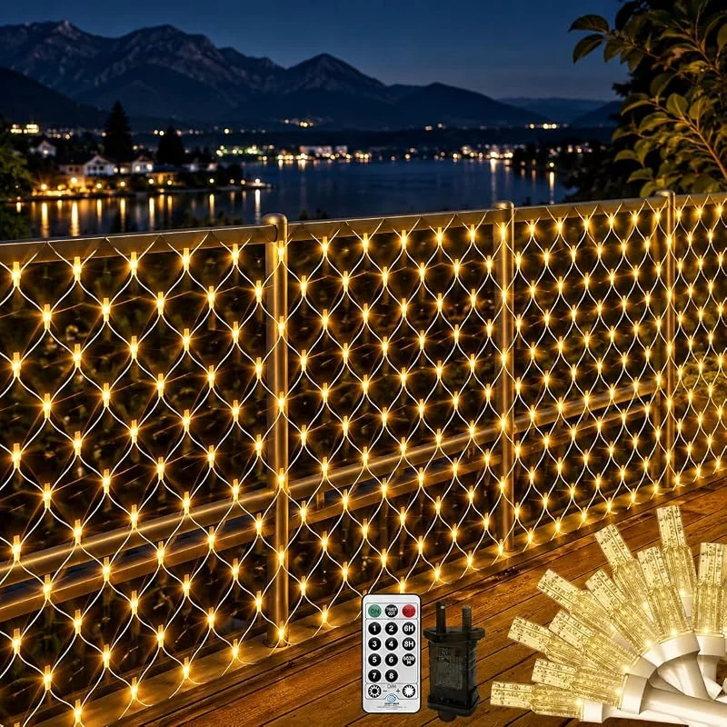 Marke: THKFUL THKFUL 6x3M Lichternetz Außen mit Stecker- Lichterkette Netz mit Fernbedienung Timer- Kristall 408LED Garten Baum lichterkette Aussen-Wasserdichte für Büsche Zaun, Hinterhof(Warmweiß) (Packung mit 6) — Weihnachtsbeleuchtung