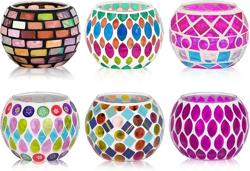 Besuche den Toptime-Store Teelichthalter 6er Set, Mosaik Glas Kerzenständer Bunte Handgefertigte Kerzenhalter, Romantischer Teelichtgläser für Tischdeko, Windlichter für Weihnachten, Geburtstage, Hochzeiten, Partys — Advent und Tisch