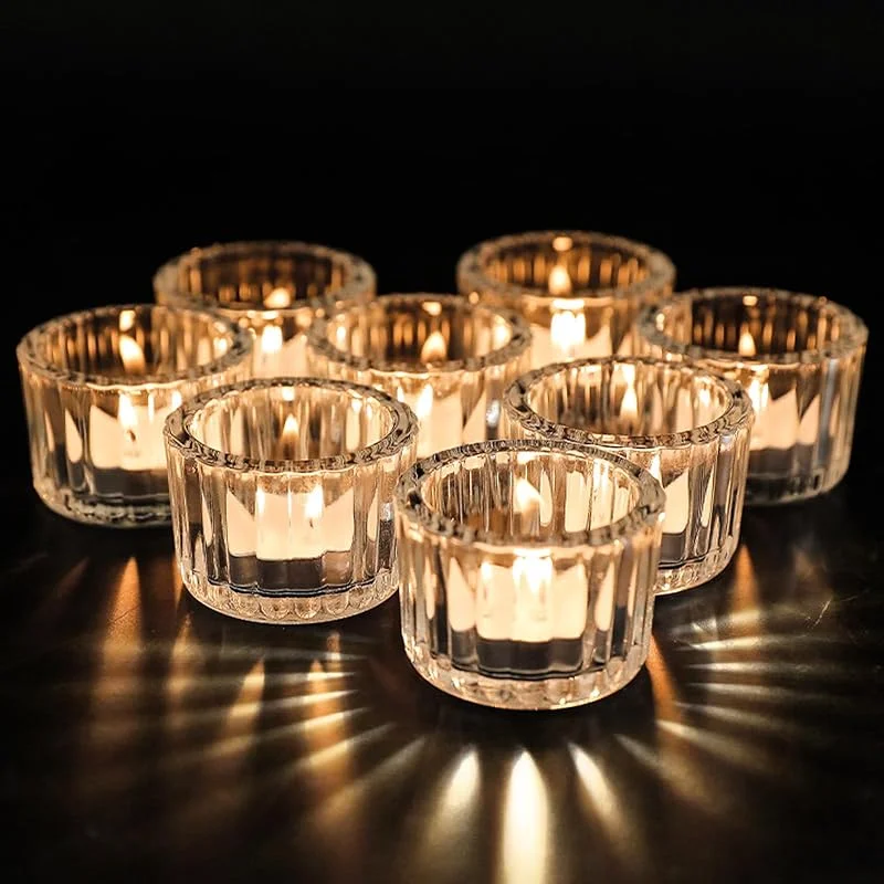 Marke: DAKLUNAR 12er Set Teelichthalter Votivkerzenhalter Teelichtgläser aus Klarem Glas Klein Teelichter Kerzengläser Gläser Hochzeit Party Geburtstagsfeier Windlichter Tischdeko 5cm x 3.5cm — Kerzenlicht Abendessen