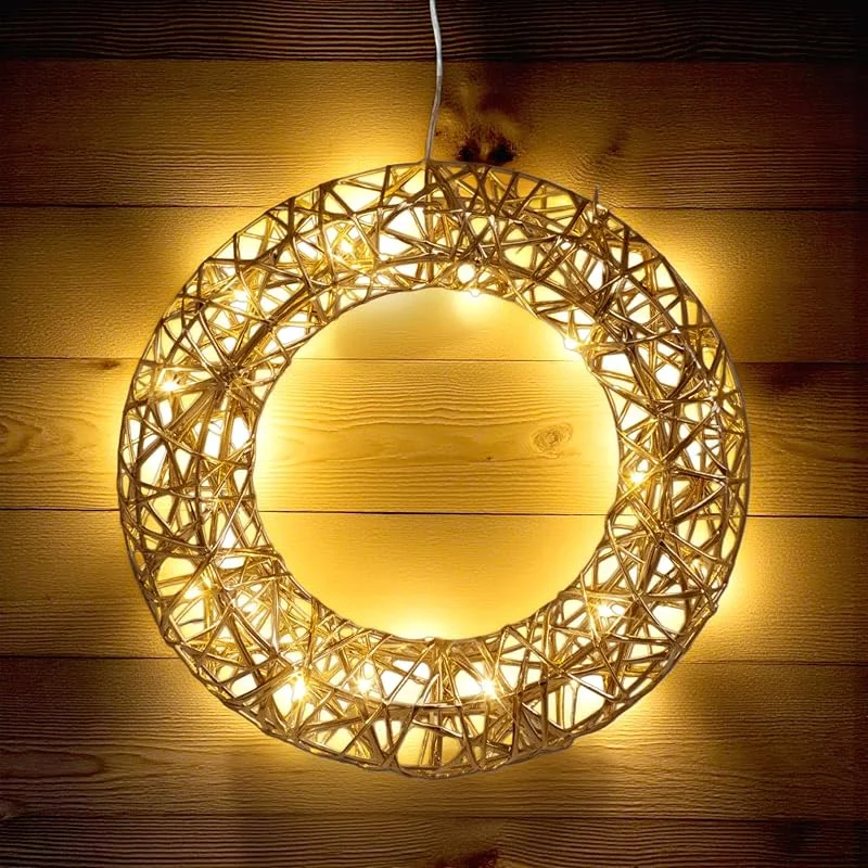 Besuche den Spetebo-Store Leuchtring 30 cm mit Goldband umwickelt warm weiß mit Timer - 20 LED - Weihnachts Dekoleuchte zum Hängen Batterie betrieben - Weihnachten Stimmungslicht Advent Deko Ring beleuchtet — Weihnachtsdeko