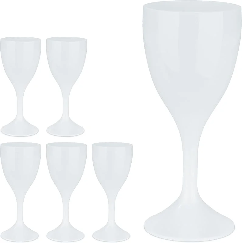 Besuche den Relaxdays-Store Relaxdays Weingläser Kunststoff, 6er Set, bruchfest & BPA-frei, 250 ml, Mehrweg Weißweingläser, Camping Weinkelche, weiß — Wein und Festtafel