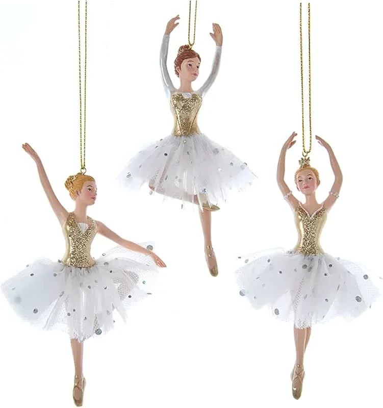 Marke: Kurt S. Adler Kurt S. Adler Elegante skurrile Ballerina, Fee, Engel Ornamente (Set mit 3 goldenen Eleganz, 16, 5 cm, Ballerina-Ornamente E0653) — Weihnachtsdeko