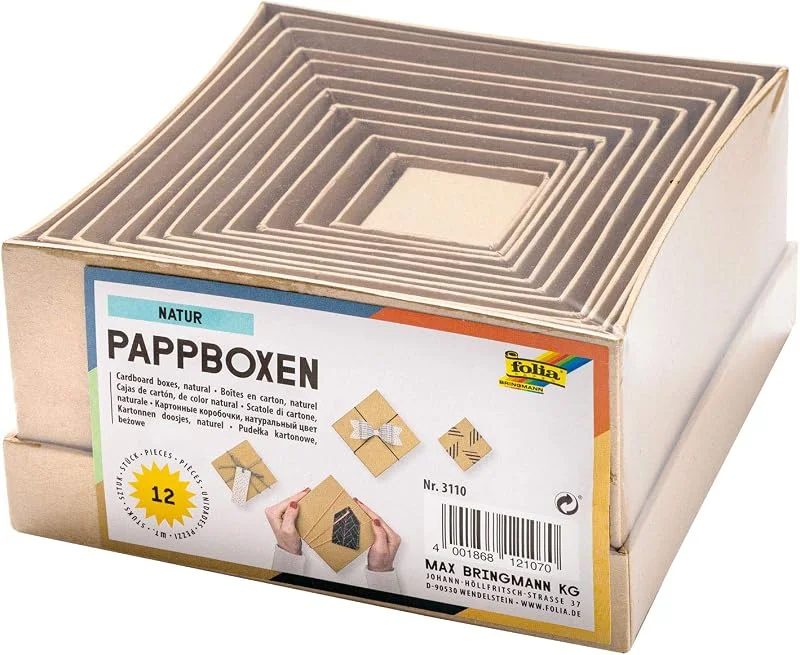 Besuche den folia-Store folia 3110 - Pappboxen im Natur Design, 12 Stück, in verschiedenen Größen, schöne Geschenkverpackung zum individuellen Dekorieren und Gestalten, ideal für jeden Anlass